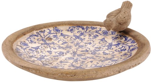 Esschert Design USA Ceramic Birdbath-Blue/White