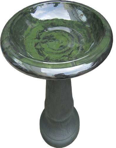 Tierra Garden 4-8181 Fiber Clay Bird Bath with Gloss Bowl, 25-Inch, Hunter Green