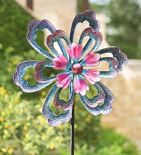 Oversized Blue Flower Metal Wind Spinner